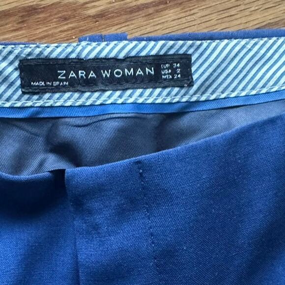 Zara Woman 100% Wool Straight-Leg Trousers – Dark Navy/Royal Blue – Size 2 - Picture 5 of 7